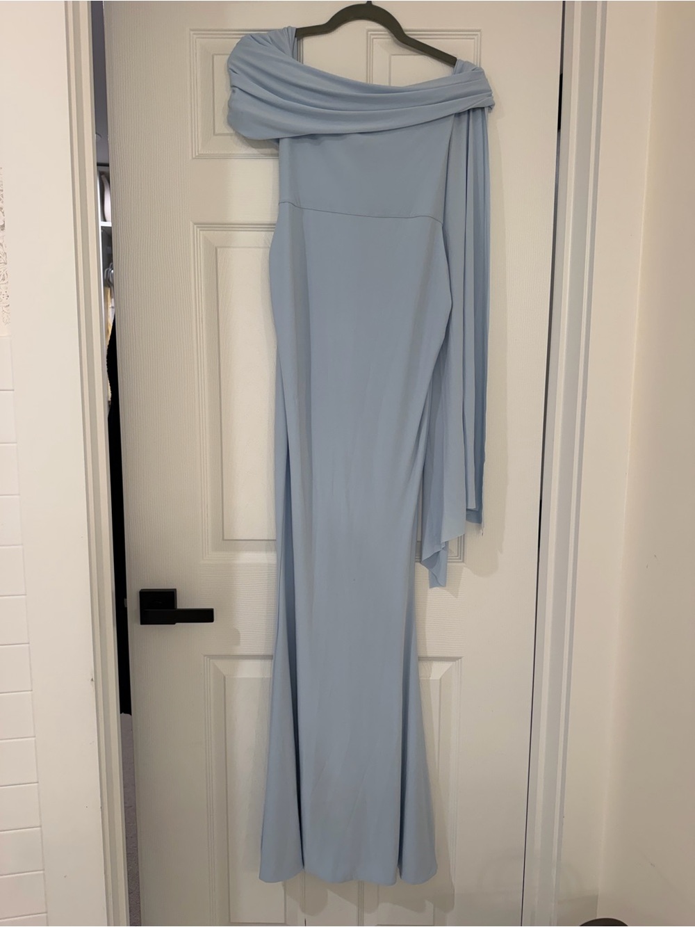 Off-Shoulder Light Blue Maternity Maxi Gown - Picture 4 of 6
